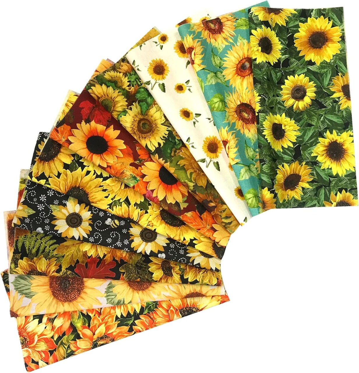 10 Pieces, Sunflower, 25x25cm,Quilting Fabric 100% Cotton Craft Fabric Bundle